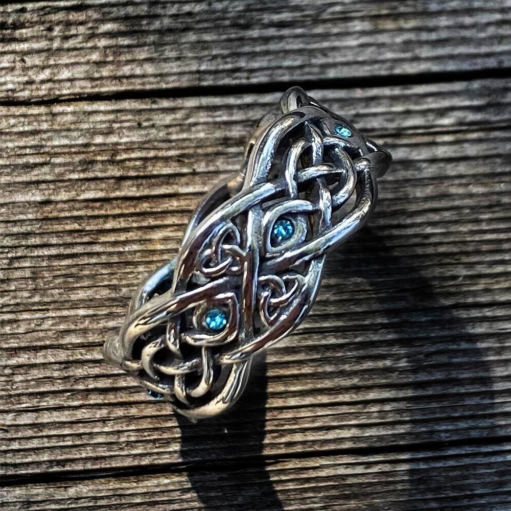 Celtic Wolf Sapphire Stainless Steel Men&