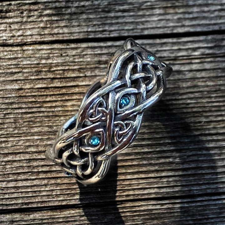 Celtic Wolf Sapphire Stainless Steel Men&