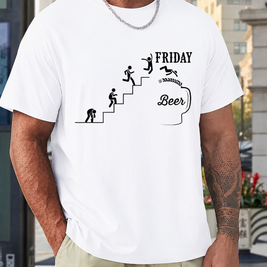 Novelty Beer Slogan Graphic Short Sleeve T-Shirt
