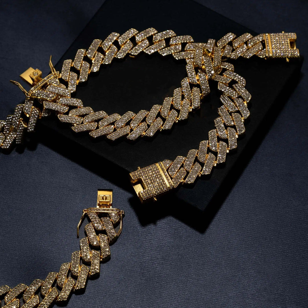 18mm Prong Set Cuban Chain &amp; Bracelet Bundle
