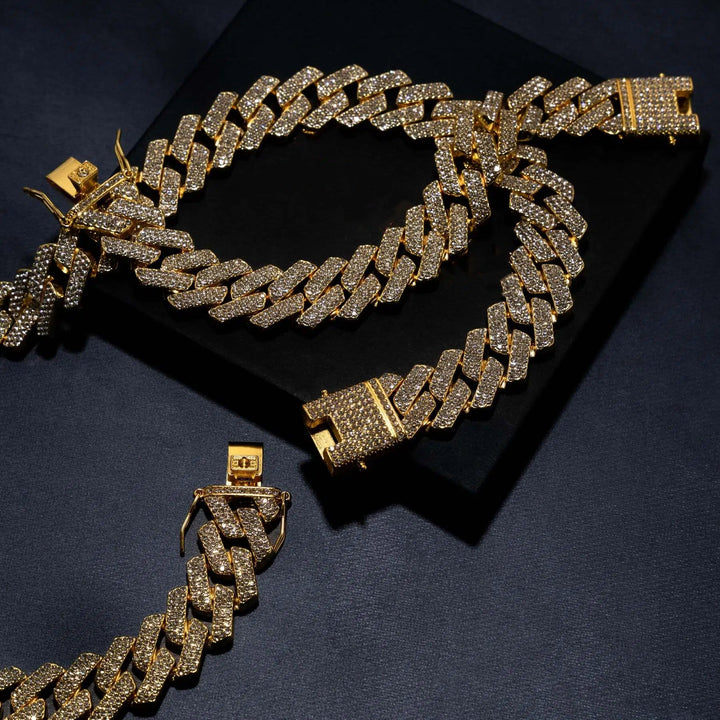 18mm Prong Set Cuban Chain &amp; Bracelet Bundle