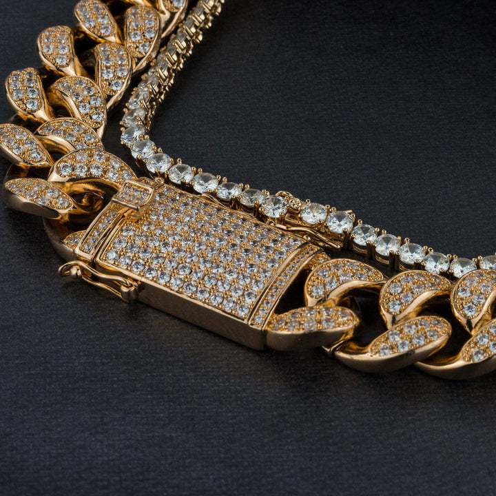 20mm Cuban Chain &amp; 5mm Tennis Chain Bundle