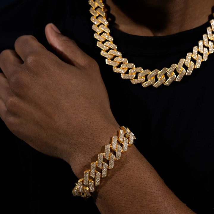 18mm Prong Set Cuban Chain &amp; Bracelet Bundle