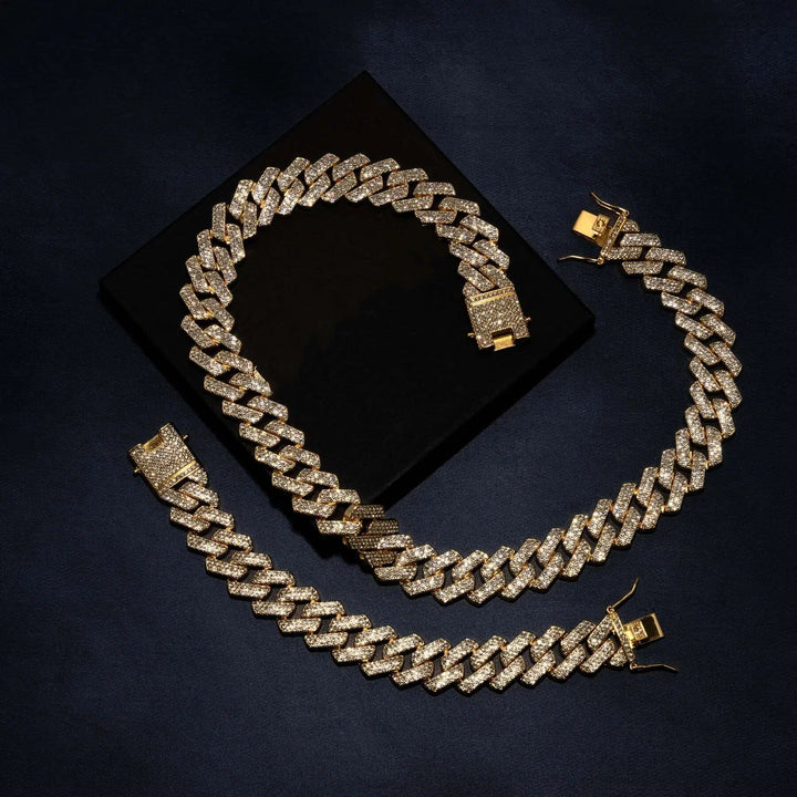 18mm Prong Set Cuban Chain &amp; Bracelet Bundle