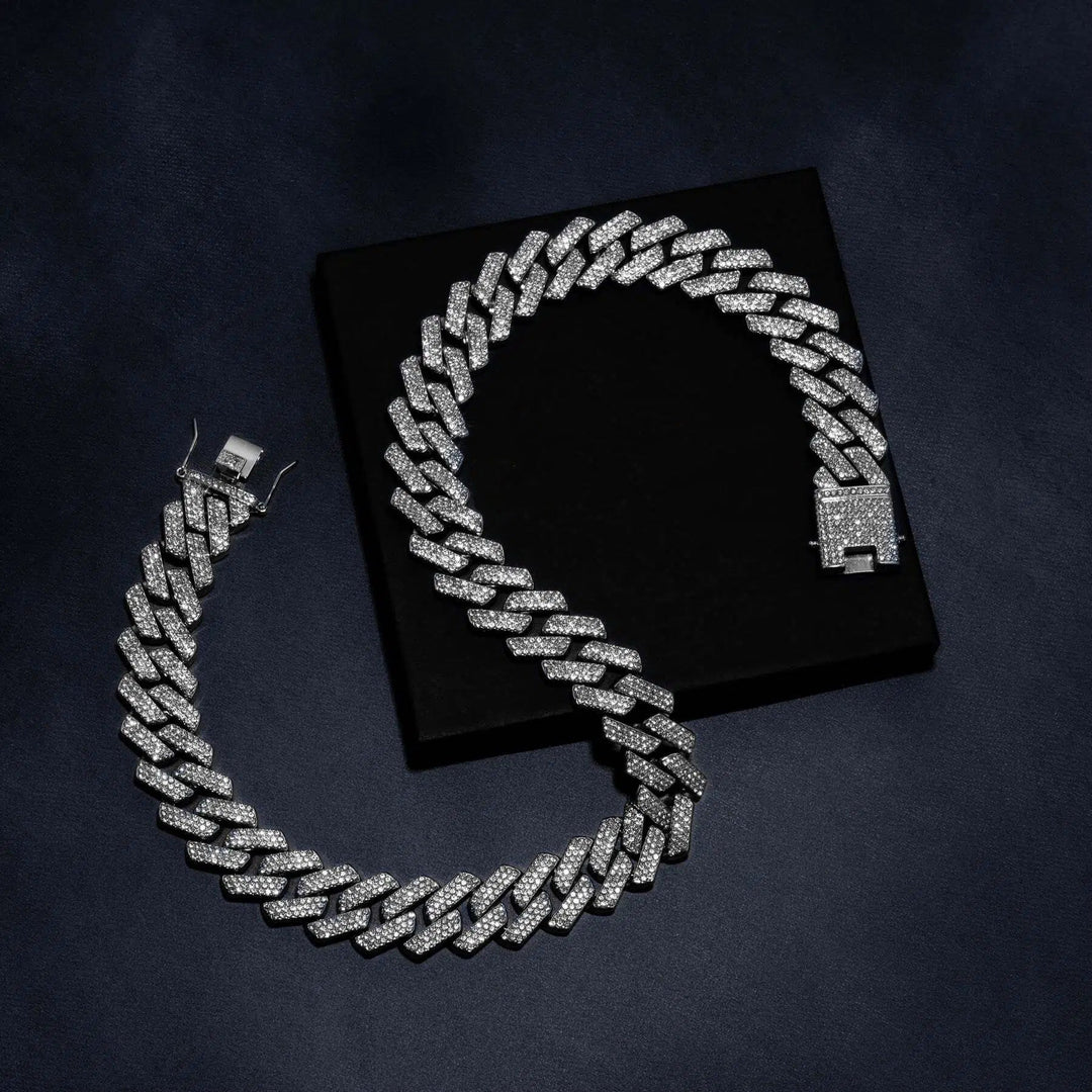 18mm Prong Set Cuban Chain &amp; Bracelet Bundle