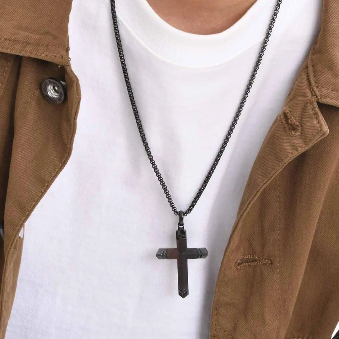 Solid wood cross necklace