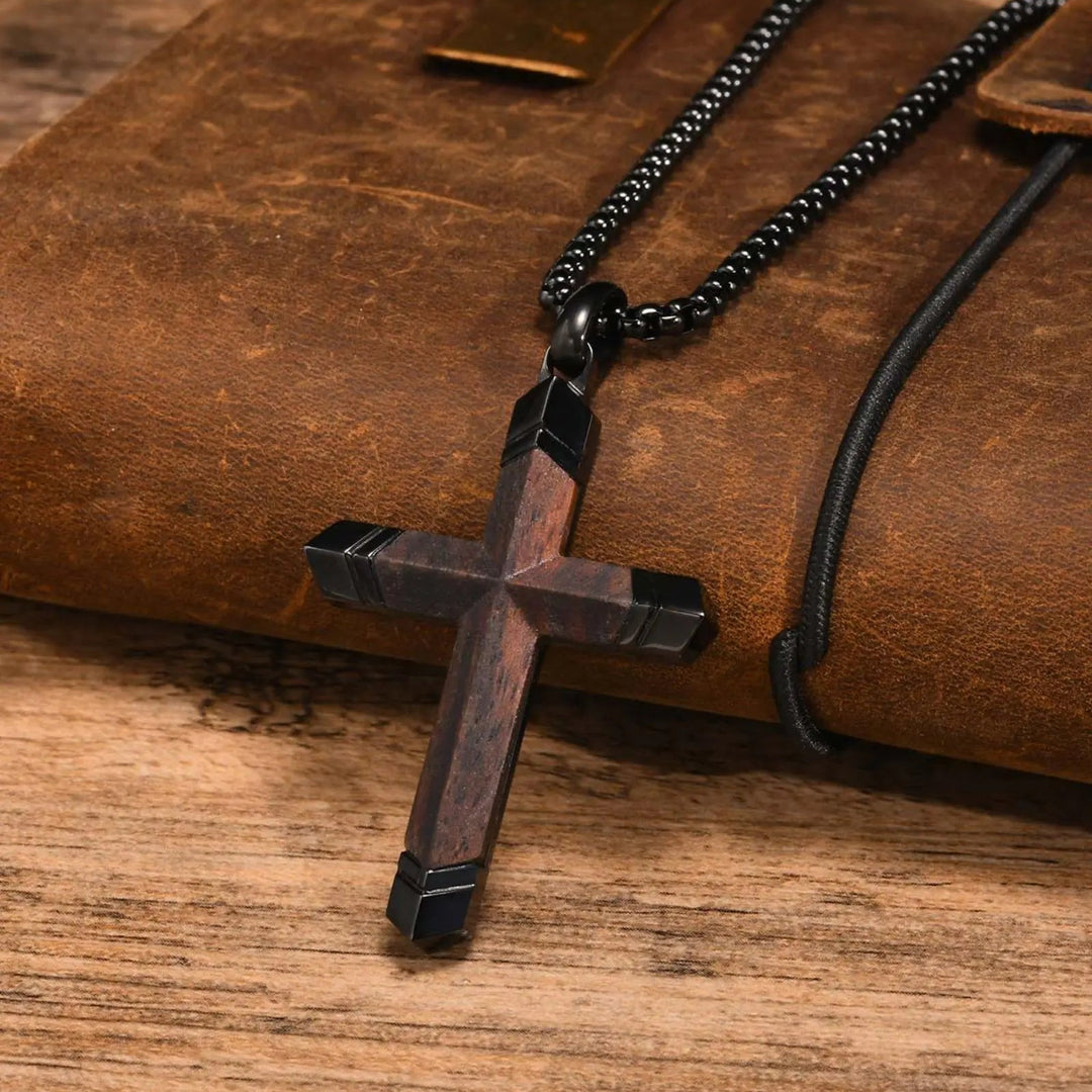Solid wood cross necklace