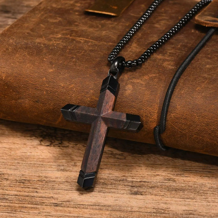 Solid wood cross necklace