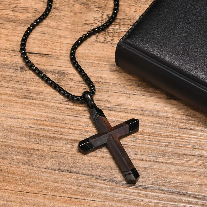 Solid wood cross necklace