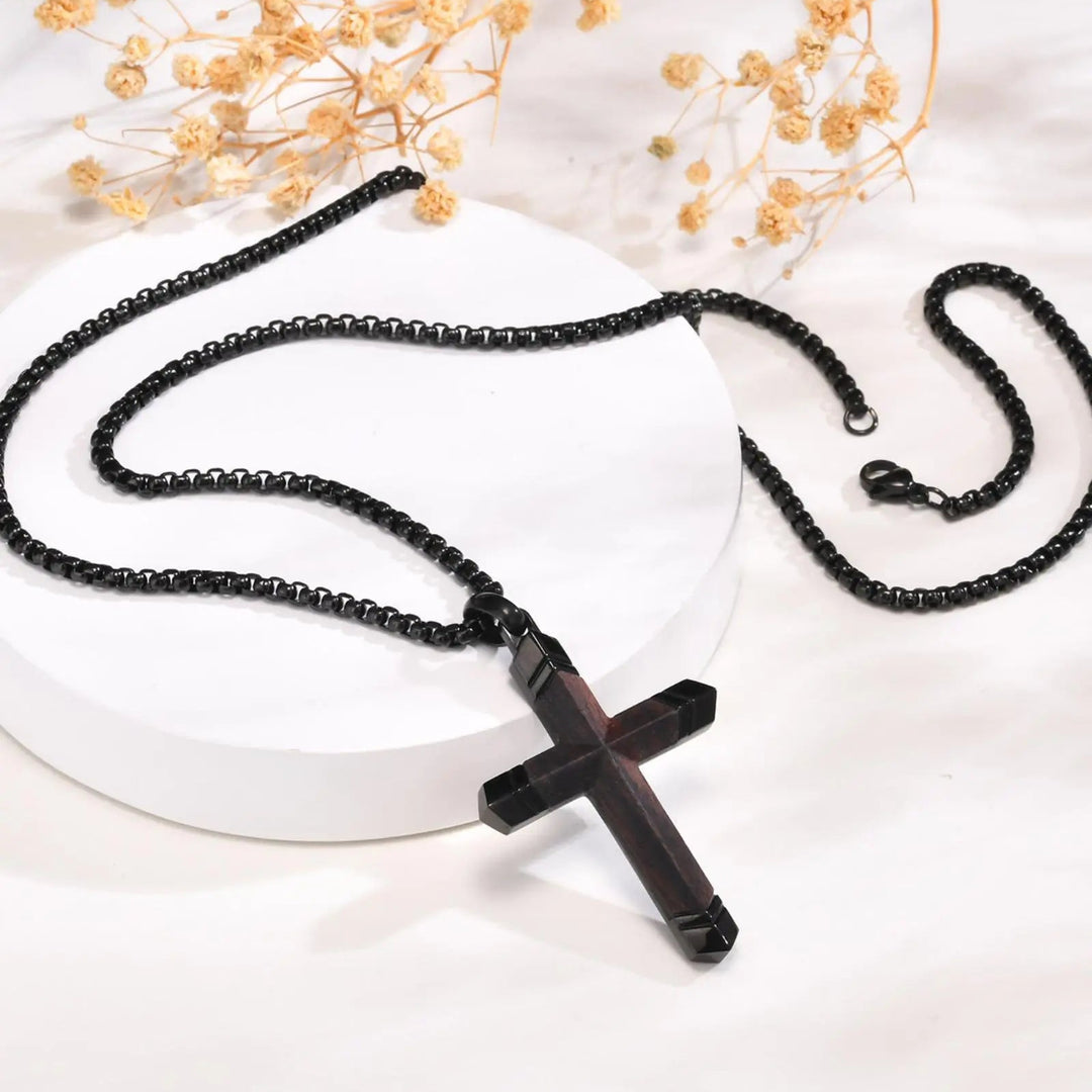 Solid wood cross necklace