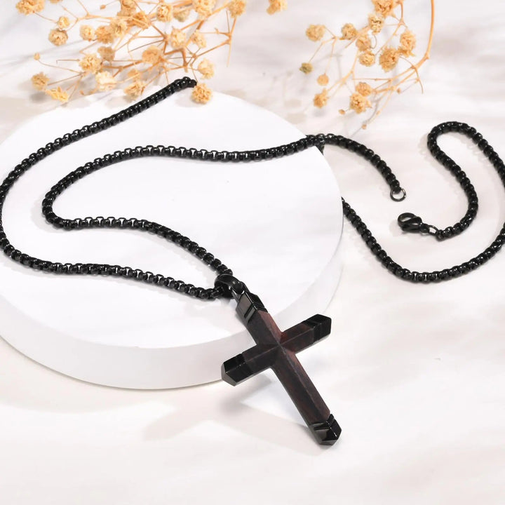 Solid wood cross necklace