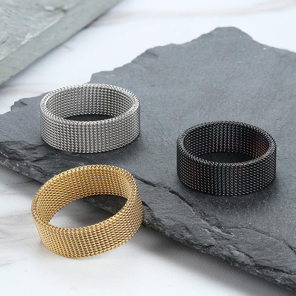 Mesh Tricolor Stainless Steel Biker Ring