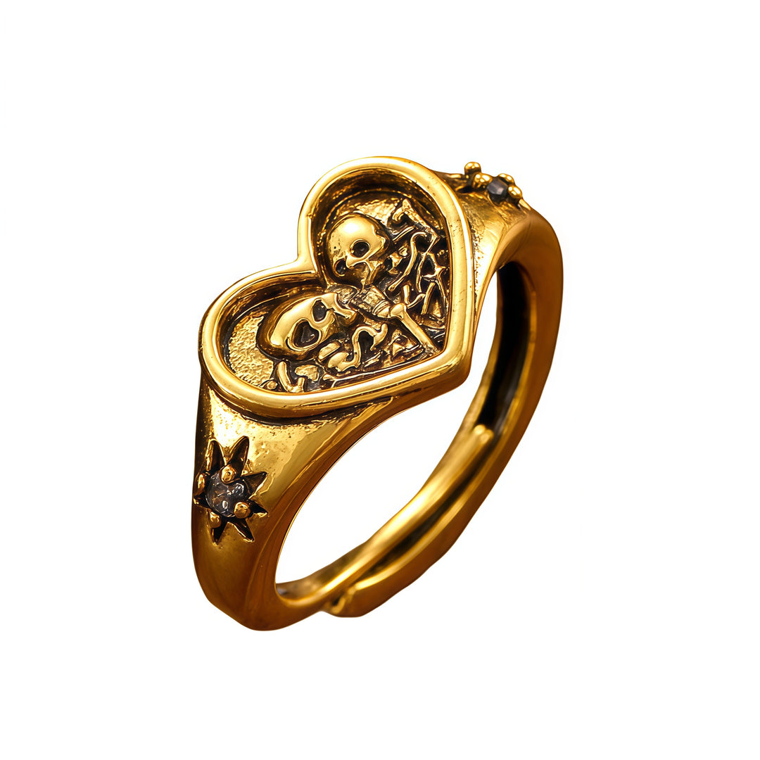 Heart-Shaped Double Skull Ring