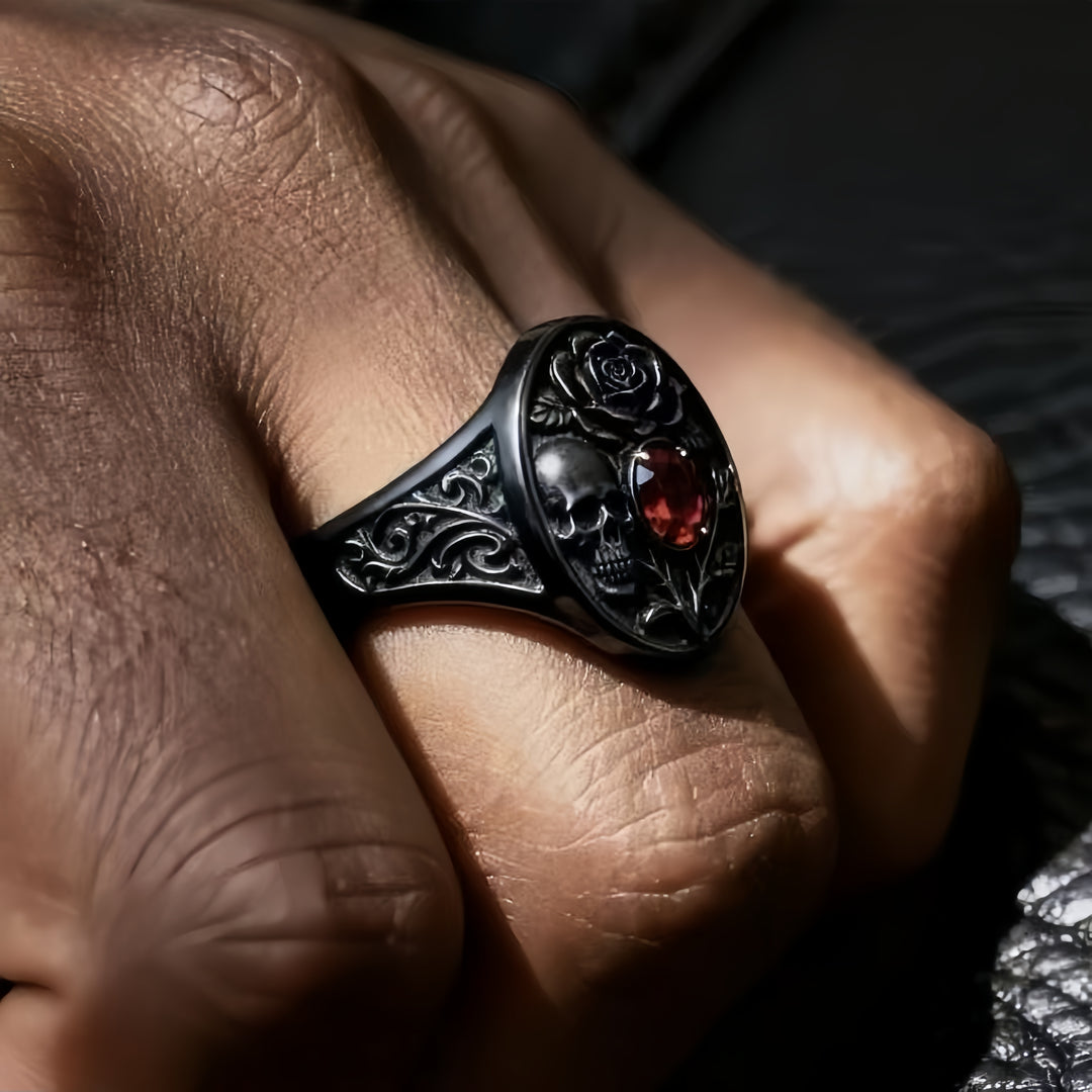 Gothic Skull &amp; Rose Ring
