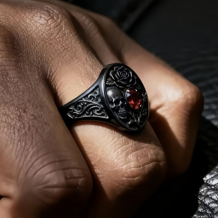 Gothic Skull &amp; Rose Ring