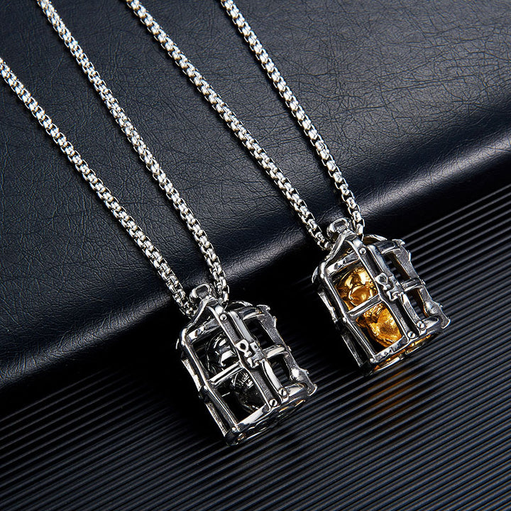 Vintage Prison Cage Skull Pendant Necklace