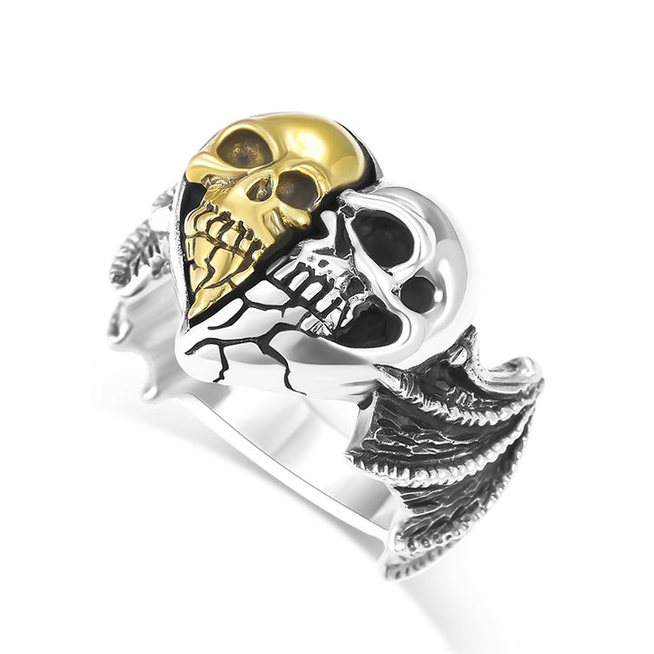 Heart Shaped Double Skull Ring