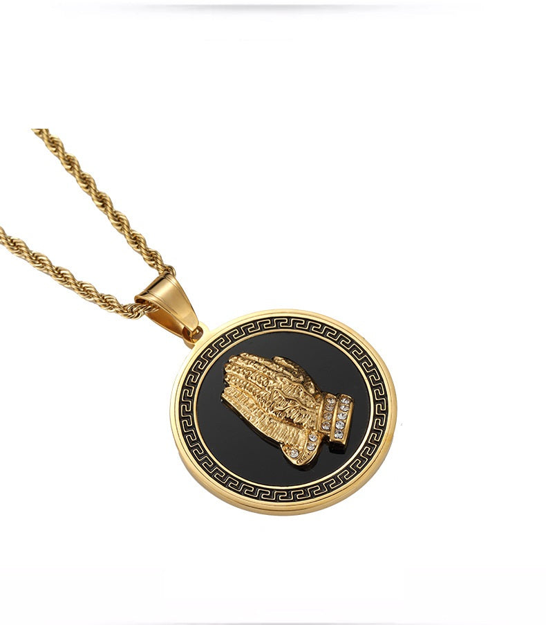 Praying Hands Medallion Necklace