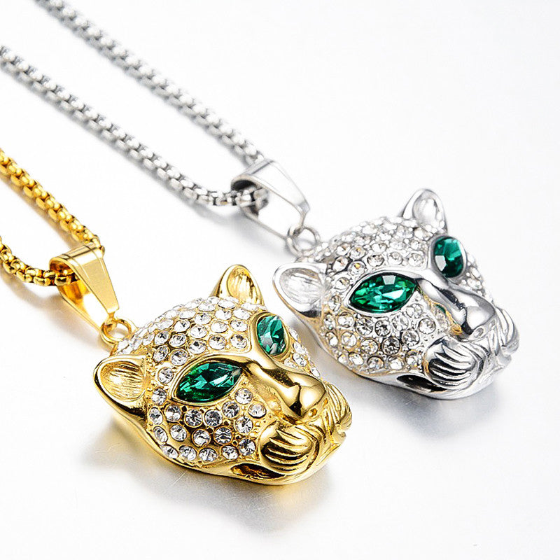 Green Eyes Leopard Head Pendant Necklace