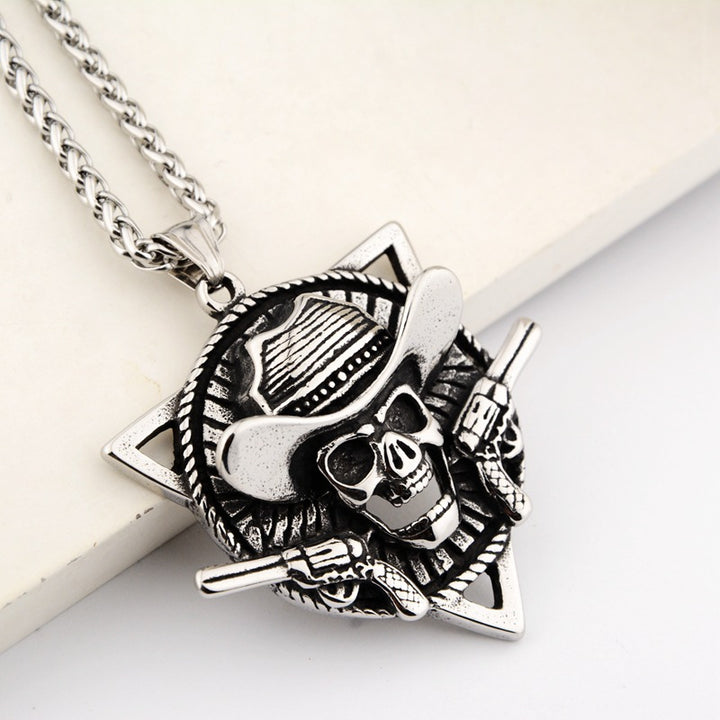 Western Cowboy Skull Double Gun Necklace