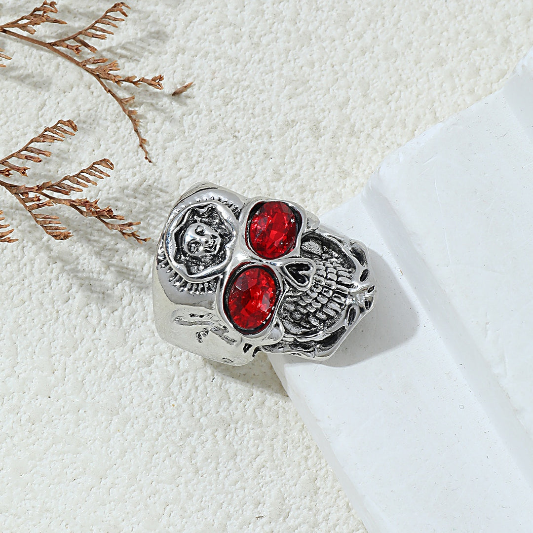 Red-Eyed Skull Ring with Relief Detail