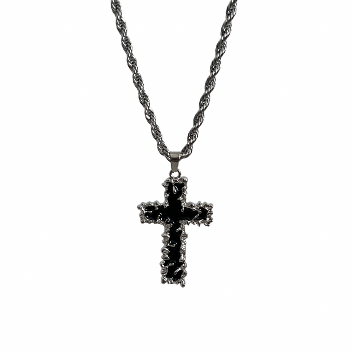 Black Lava Cross Necklace