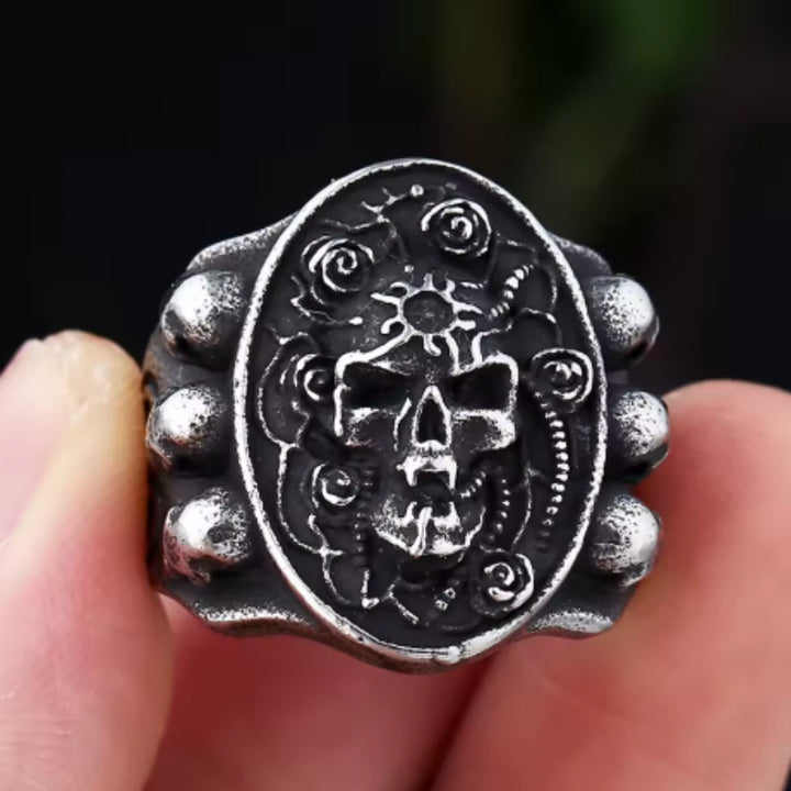 Vintage Floral Skull Ring