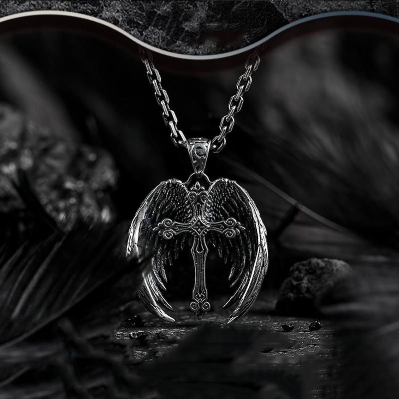 Angel Wing Cross Pendant Necklace