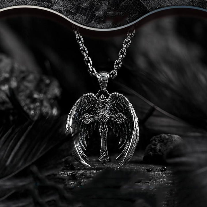 Angel Wing Cross Pendant Necklace