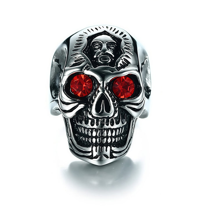 Red-Eyed Skull Ring with Relief Detail