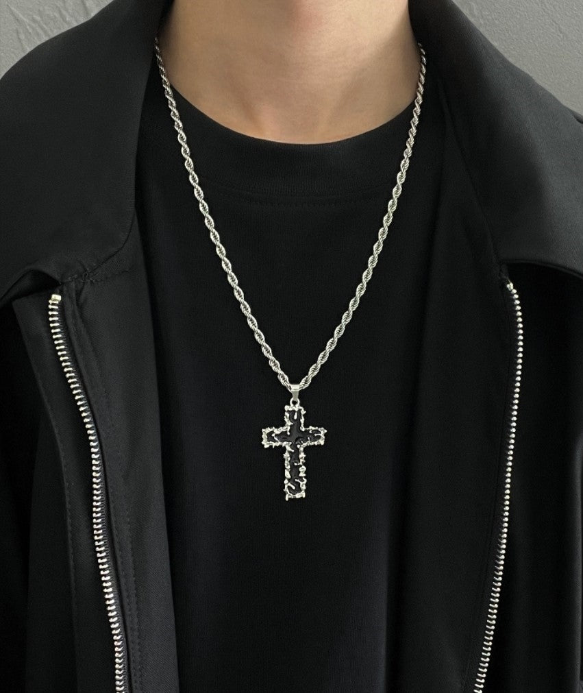 Black Lava Cross Necklace
