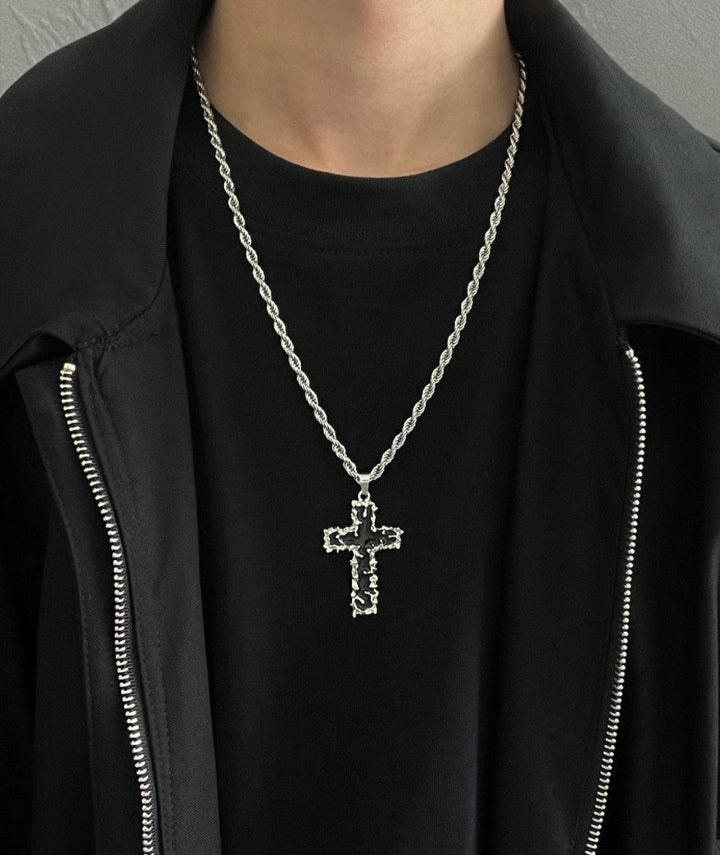 Black Lava Cross Necklace