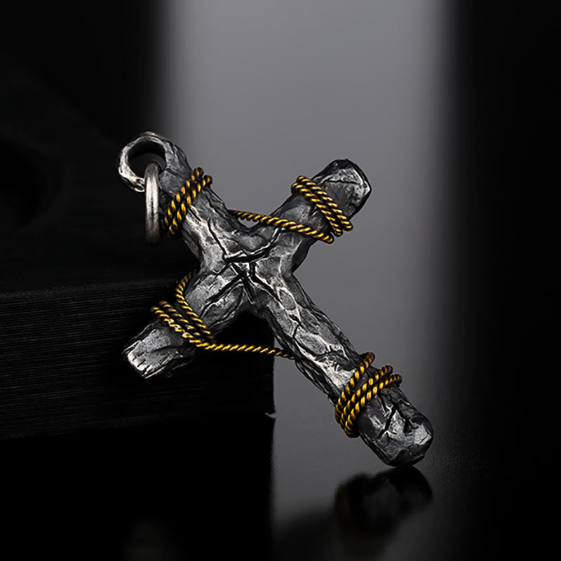 Cracked Cross Sterling Silver Pendant Necklace