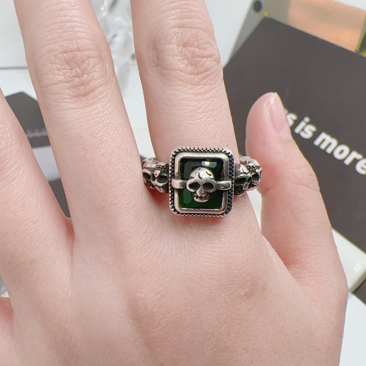 Multi-skull square diamond open ring