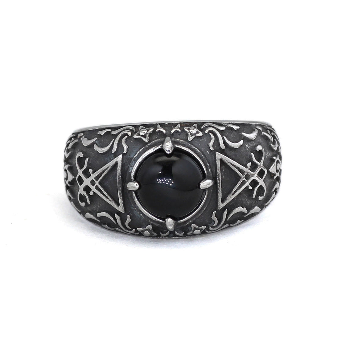 Mystical Symbol Black Gemstone Ring
