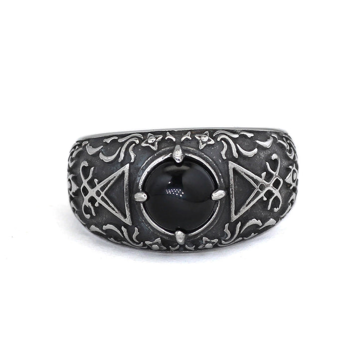 Mystical Symbol Black Gemstone Ring