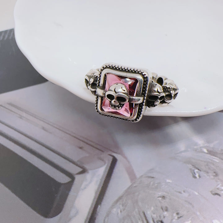 Multi-skull square diamond open ring