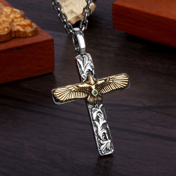 Golden Eagle Cross Necklace