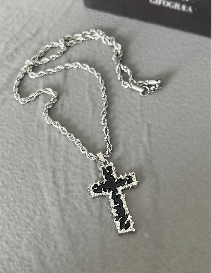Black Lava Cross Necklace