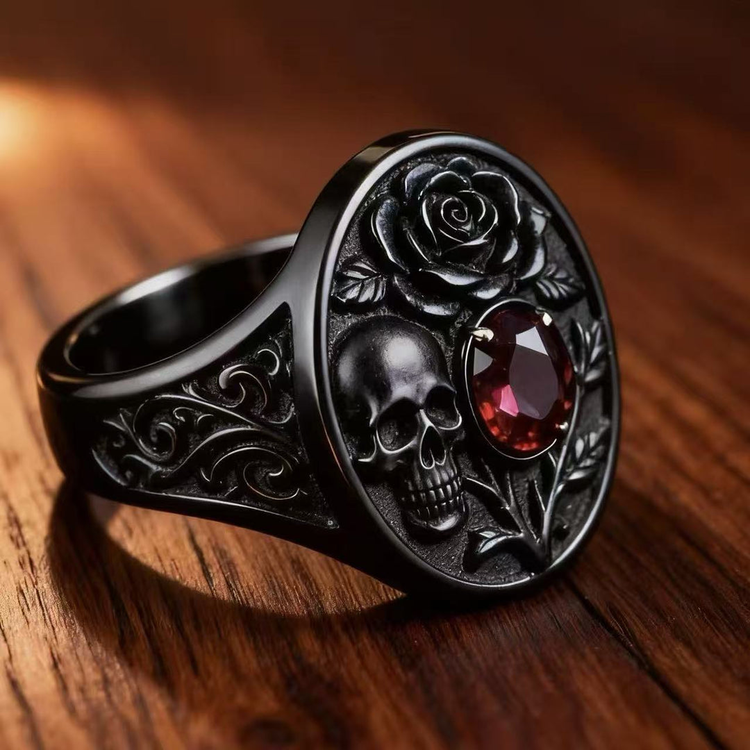 Gothic Skull &amp; Rose Ring