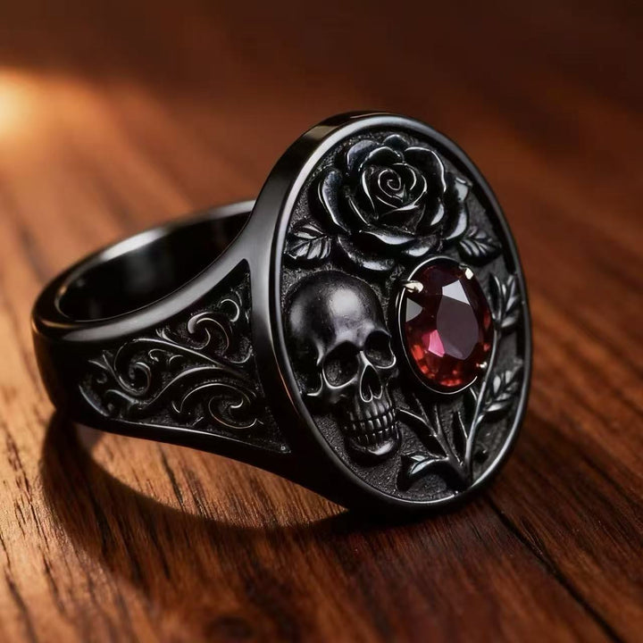 Gothic Skull &amp; Rose Ring
