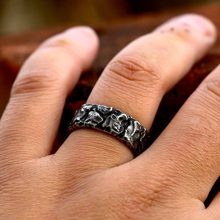 Vintage Hammered-Finish Rune Ring