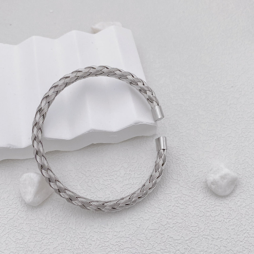 Silver braided bracelet (open)