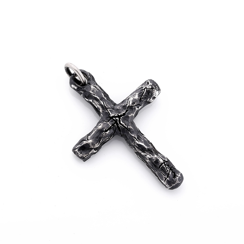 Cracked Cross Sterling Silver Pendant Necklace
