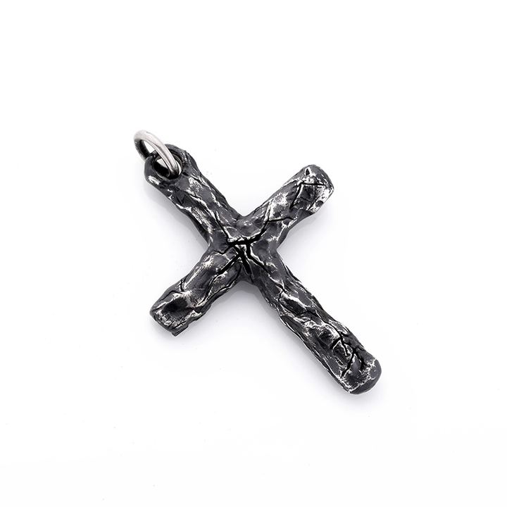 Cracked Cross Sterling Silver Pendant Necklace