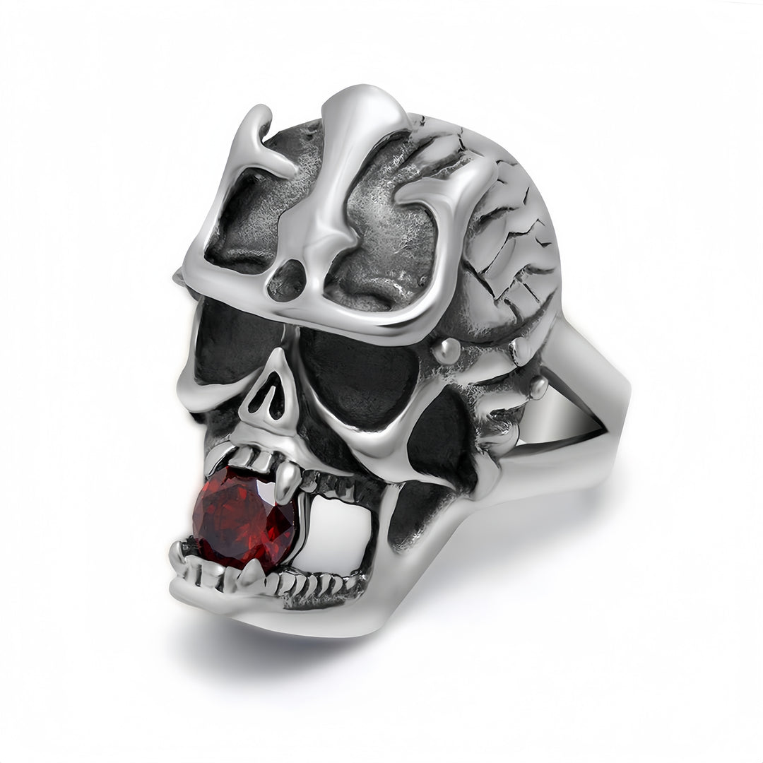 Gothic Skull Ring with Red Gem