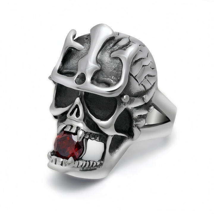 Gothic Skull Ring with Red Gem