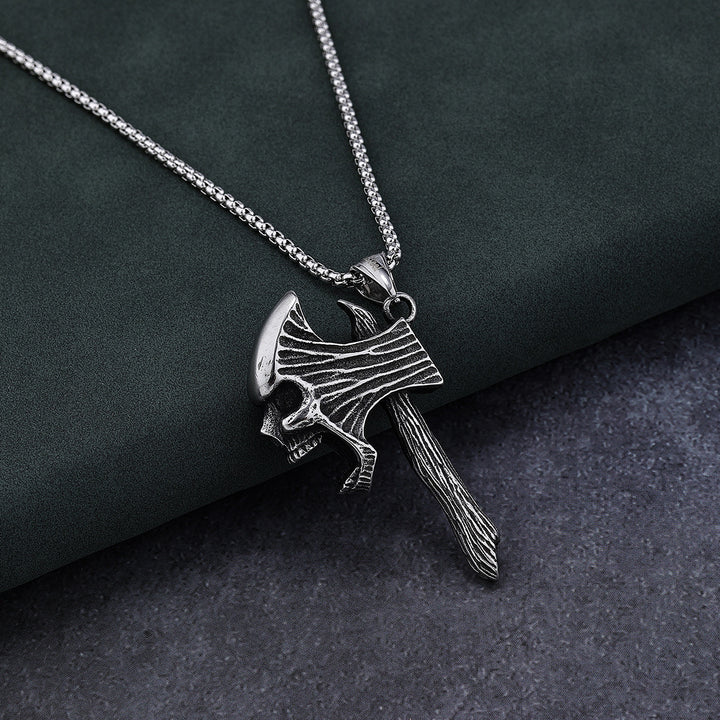Retro skull axe necklace