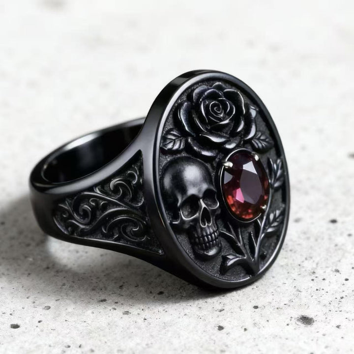 Gothic Skull &amp; Rose Ring