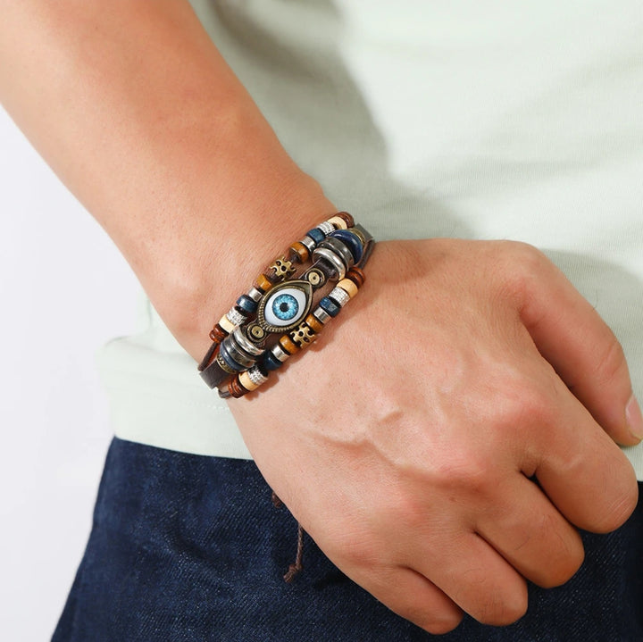 Eyeball Beaded Leather Bracelet